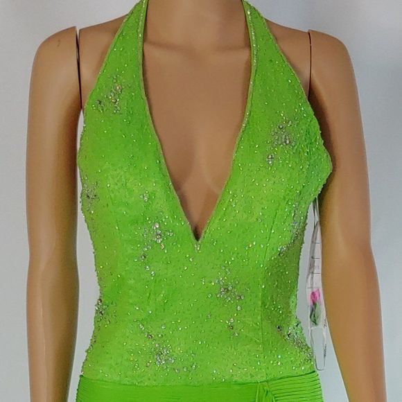 NWT Tiffany Designs Halter Top Formal Gown in Lime - Picture 4 of 4